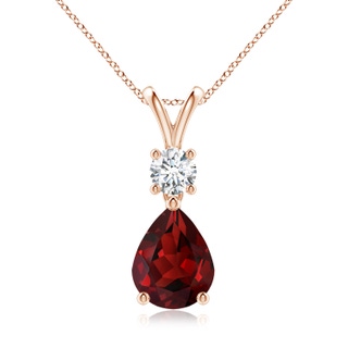 9x7mm AAAA Pear-Shaped Garnet V-Bale Pendant in Rose Gold