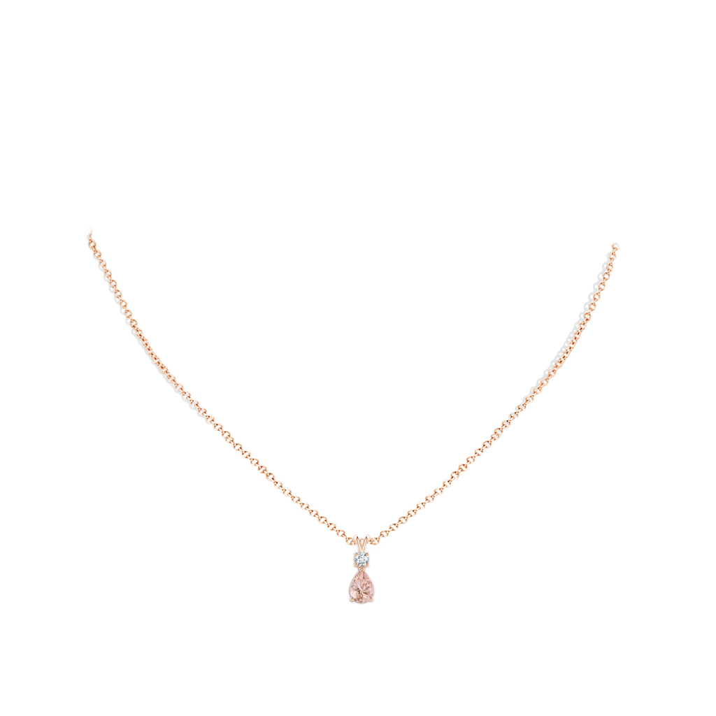 7x5mm AAAA Pear-Shaped Morganite V-Bale Pendant in Rose Gold Body-Neck