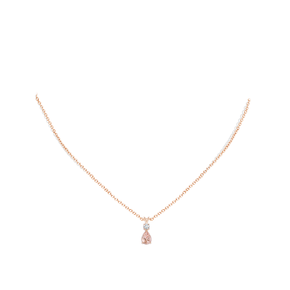 7x5mm AAAA Pear-Shaped Morganite V-Bale Pendant in Rose Gold body-neck