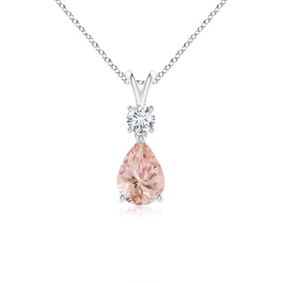 7x5mm AAAA Pear-Shaped Morganite V-Bale Pendant in White Gold