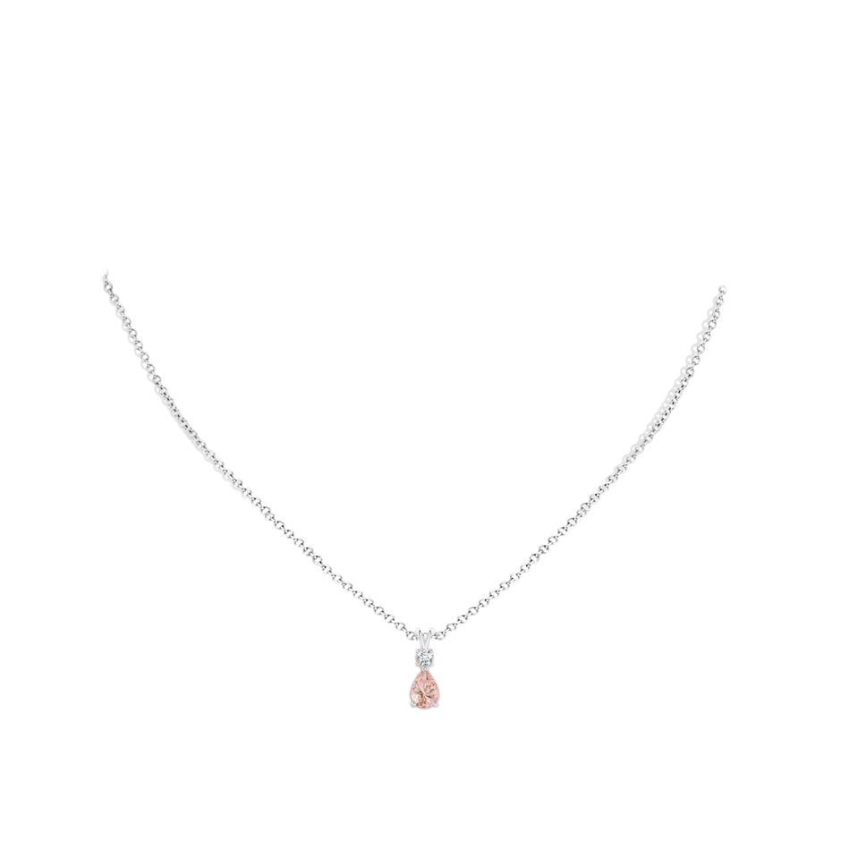 7x5mm AAAA Pear-Shaped Morganite V-Bale Pendant in White Gold body-neck