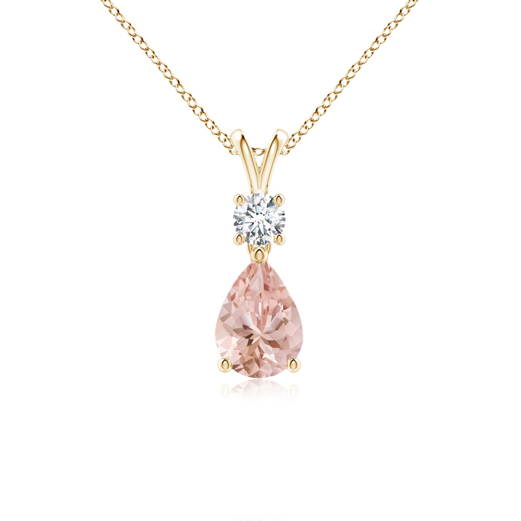 7x5mm AAAA Pear-Shaped Morganite V-Bale Pendant in Yellow Gold