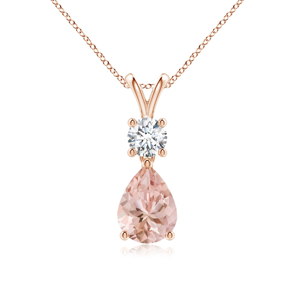 8x6mm AAAA Pear-Shaped Morganite V-Bale Pendant in Rose Gold 