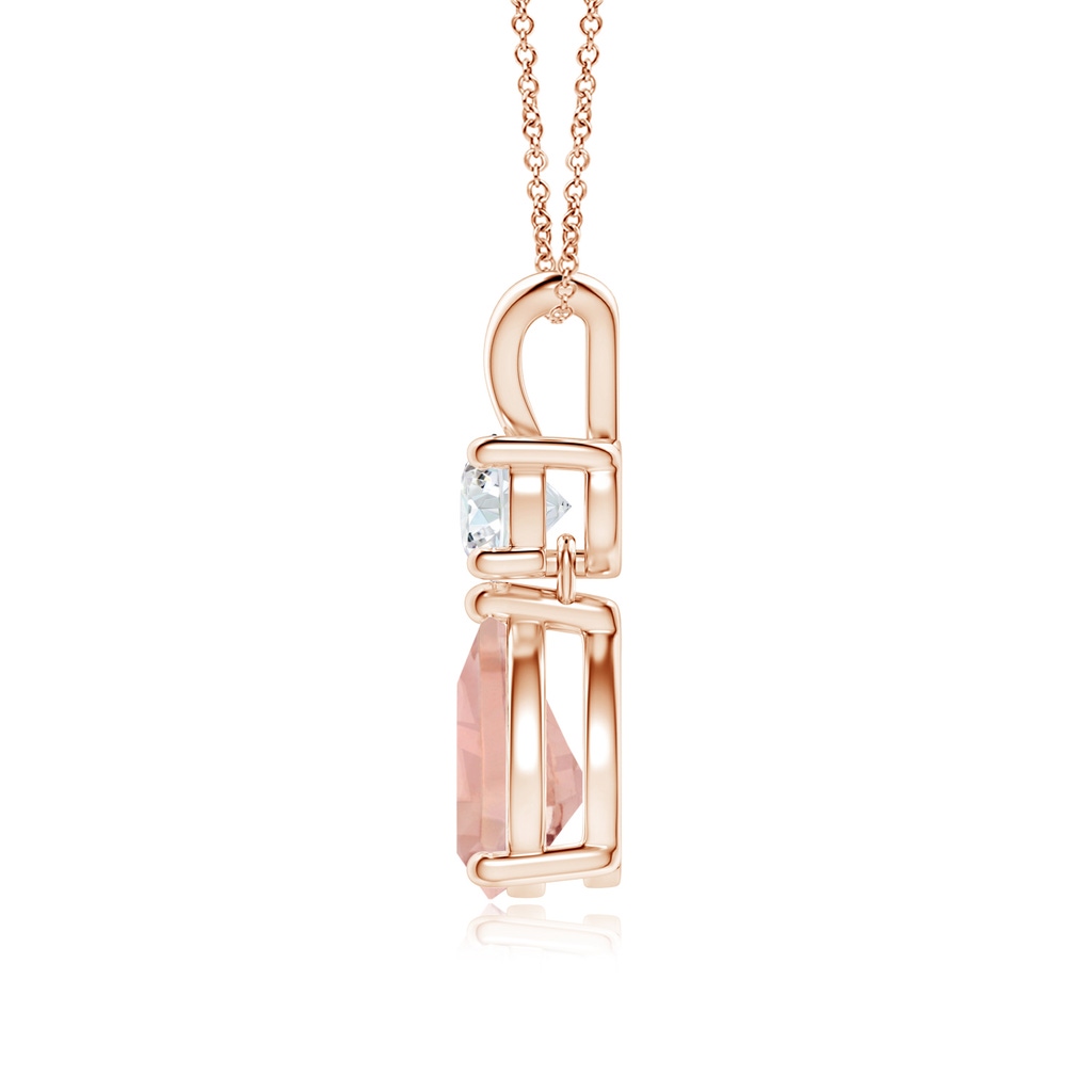 8x6mm AAAA Pear-Shaped Morganite V-Bale Pendant in Rose Gold Side-1
