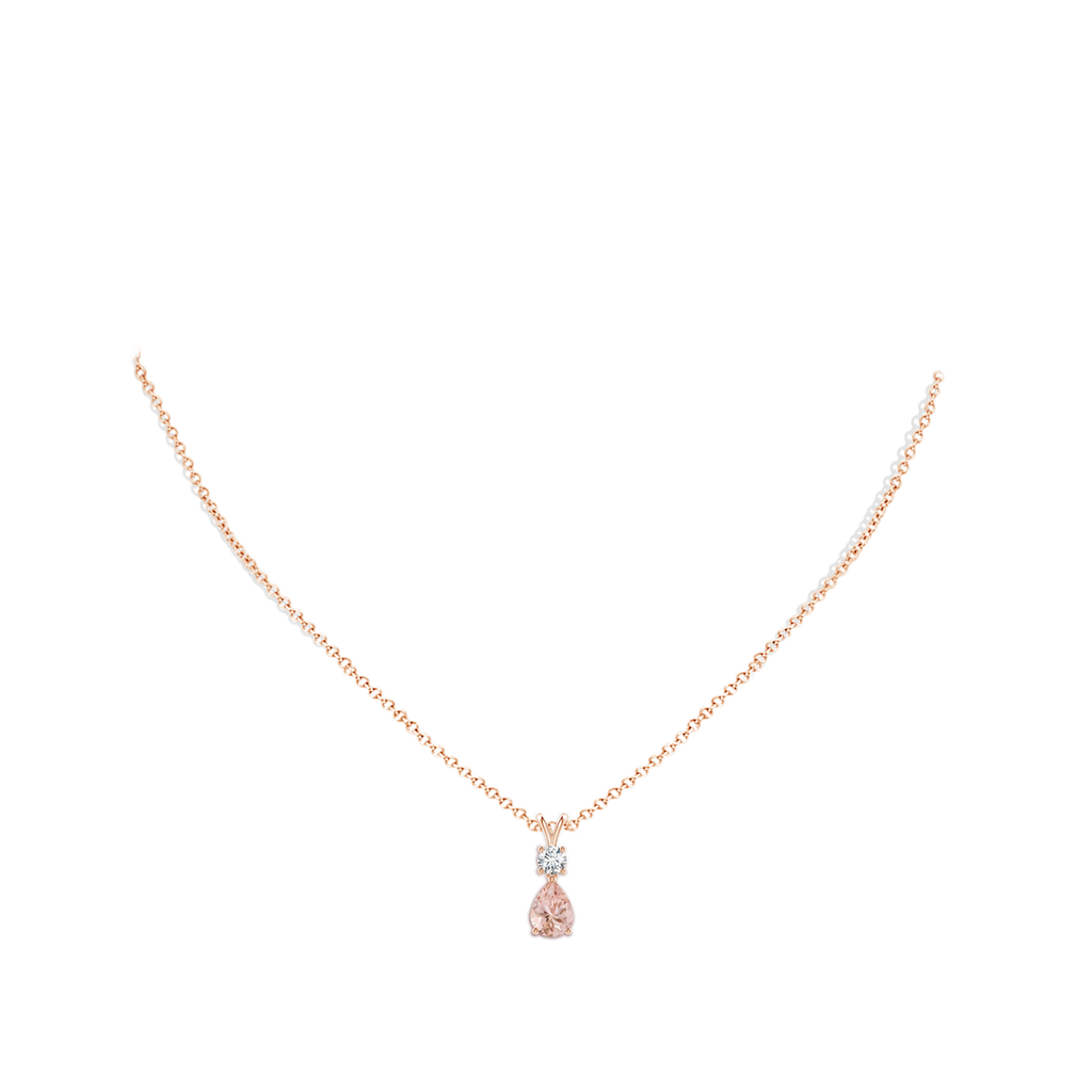 8x6mm AAAA Pear-Shaped Morganite V-Bale Pendant in Rose Gold Body-Neck
