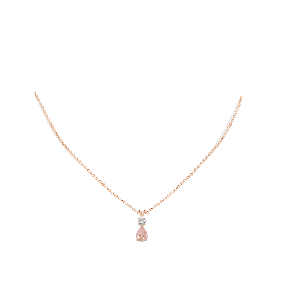 8x6mm AAAA Pear-Shaped Morganite V-Bale Pendant in Rose Gold body-neck