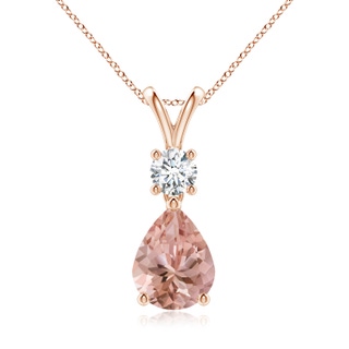 9x7mm AAAA Pear-Shaped Morganite V-Bale Pendant in Rose Gold
