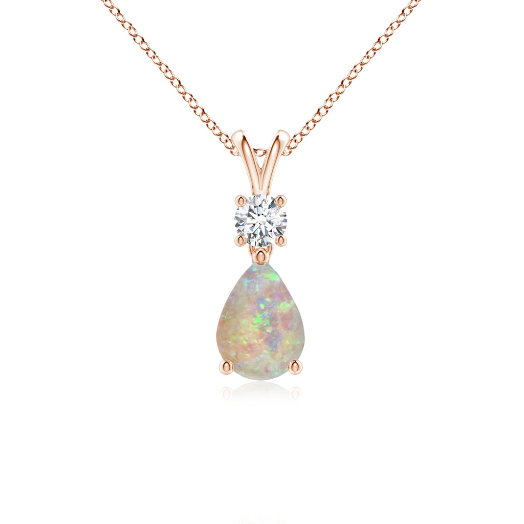 7x5mm AAAA Pear-Shaped Opal V-Bale Pendant in Rose Gold