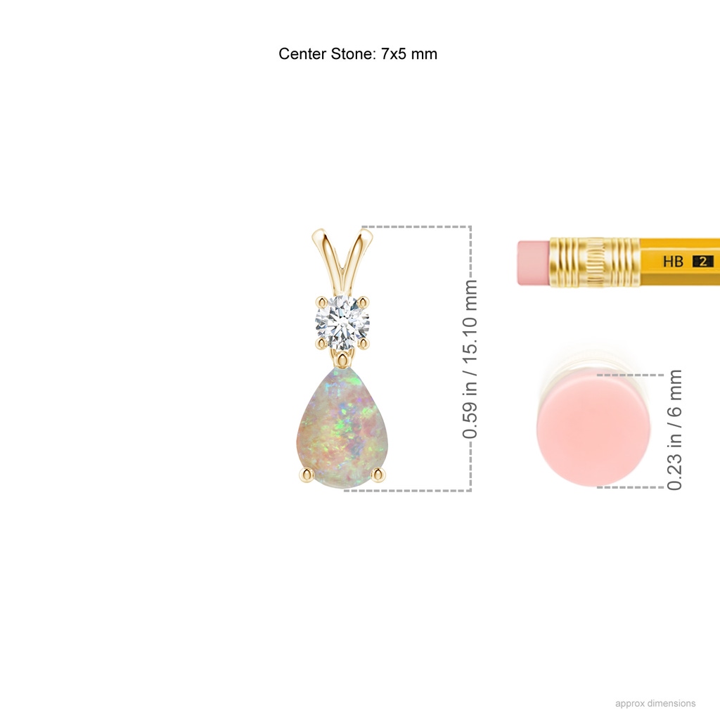 7x5mm AAAA Pear-Shaped Opal V-Bale Pendant in Yellow Gold Ruler