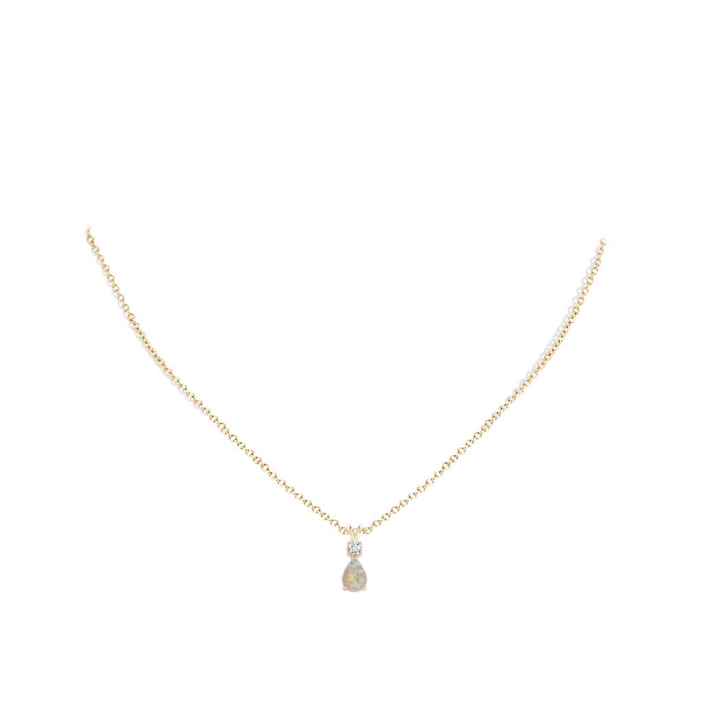 7x5mm AAAA Pear-Shaped Opal V-Bale Pendant in Yellow Gold Body-Neck