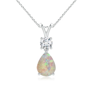 8x6mm AAAA Pear-Shaped Opal V-Bale Pendant in White Gold