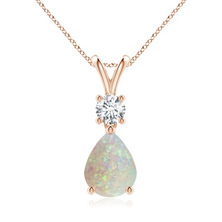 9x7mm AAA Pear-Shaped Opal V-Bale Pendant in Rose Gold
