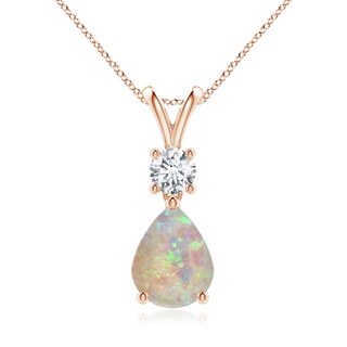 9x7mm AAAA Pear-Shaped Opal V-Bale Pendant in Rose Gold