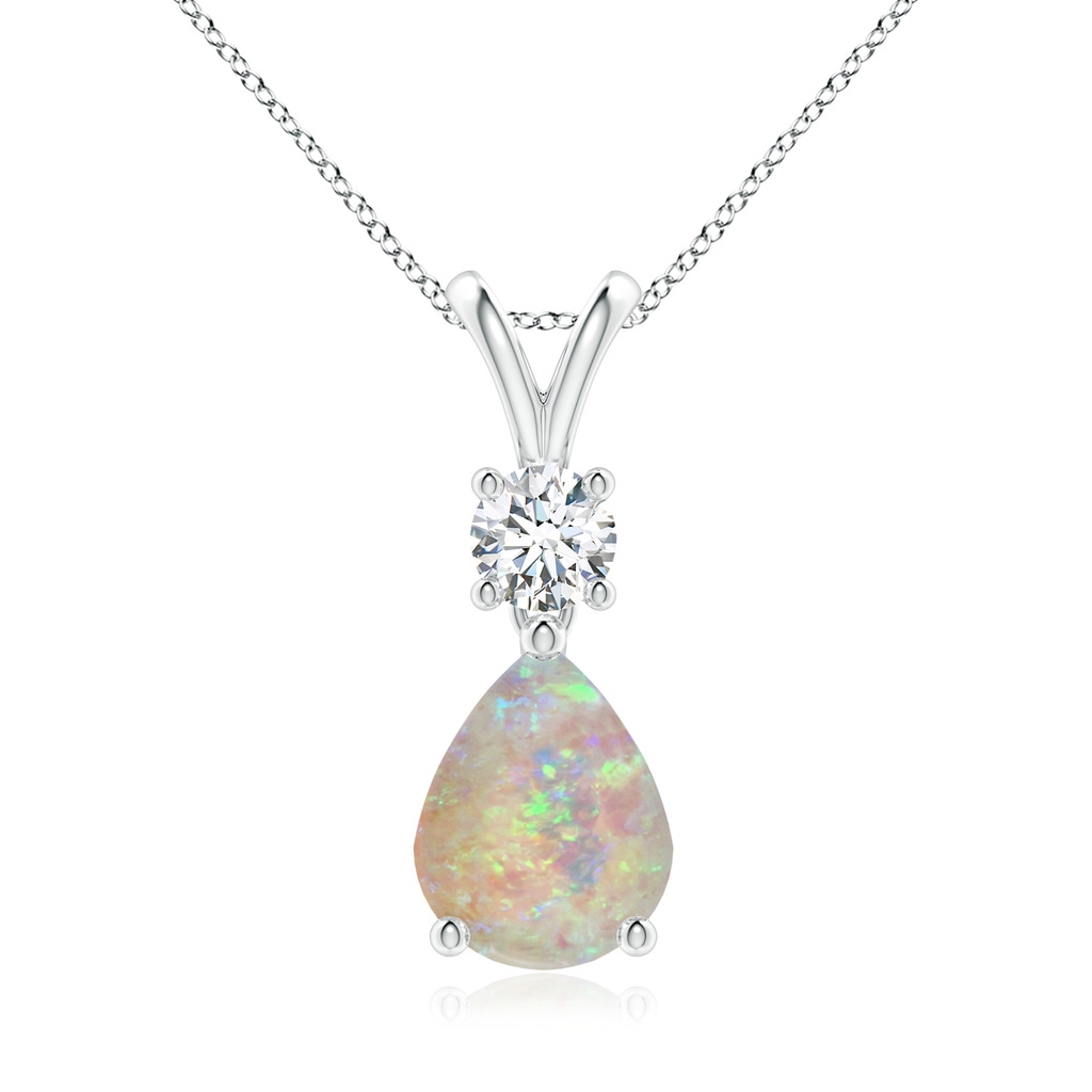 9x7mm AAAA Pear-Shaped Opal V-Bale Pendant in White Gold