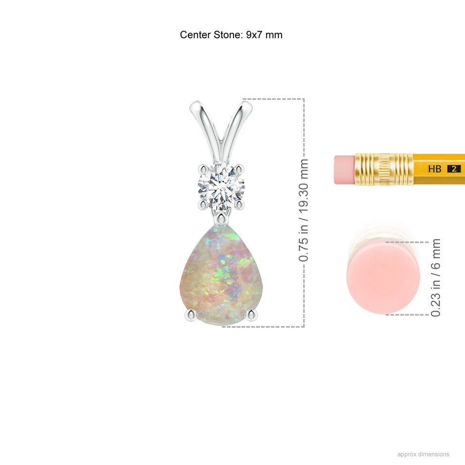 9x7mm AAAA Pear-Shaped Opal V-Bale Pendant in White Gold ruler