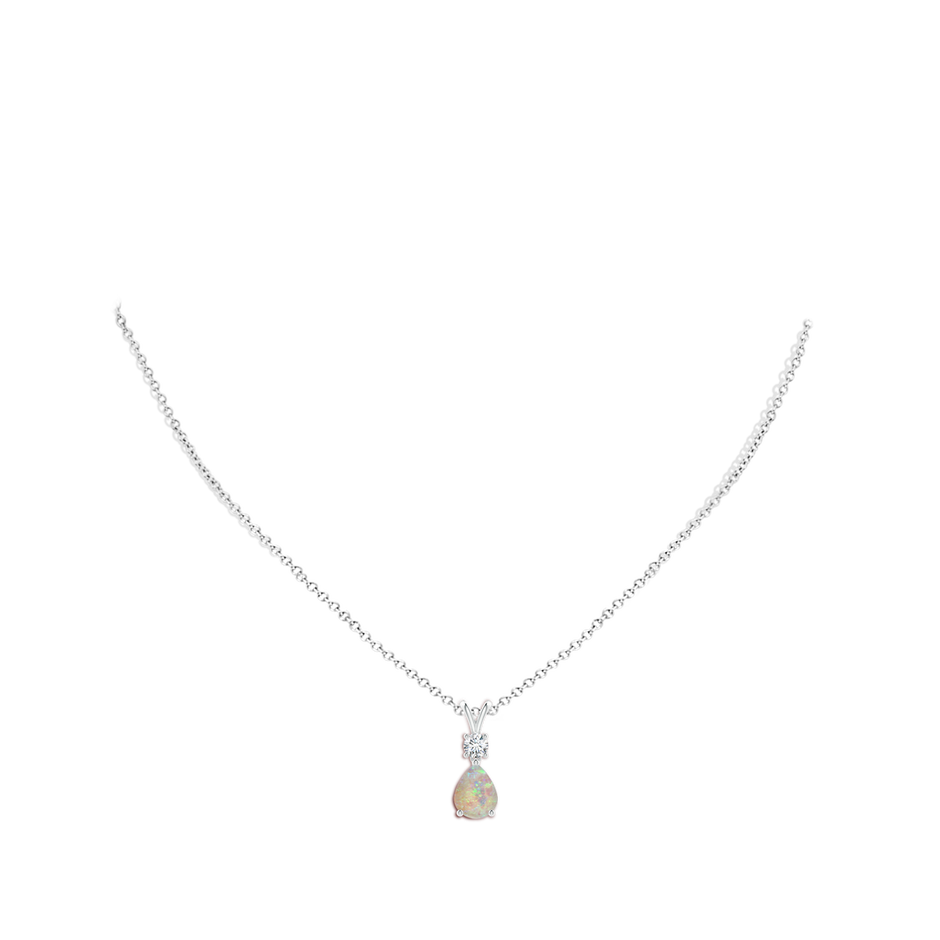 9x7mm AAAA Pear-Shaped Opal V-Bale Pendant in White Gold body-neck