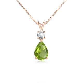 7x5mm AA Pear-Shaped Peridot V-Bale Pendant in Rose Gold