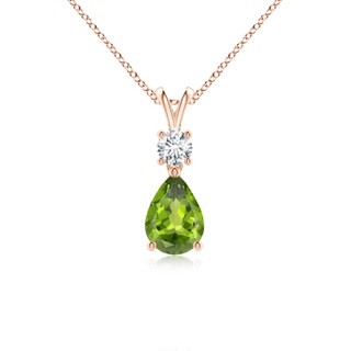 7x5mm AAA Pear-Shaped Peridot V-Bale Pendant in Rose Gold