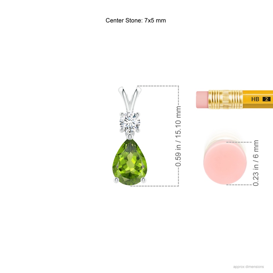 7x5mm AAA Pear-Shaped Peridot V-Bale Pendant in White Gold ruler