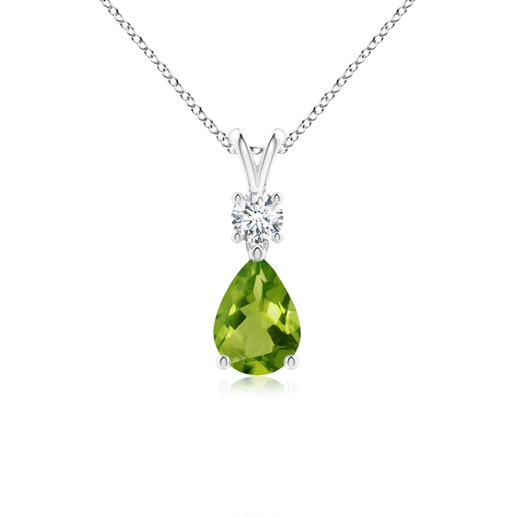 7x5mm AAAA Pear-Shaped Peridot V-Bale Pendant in P950 Platinum