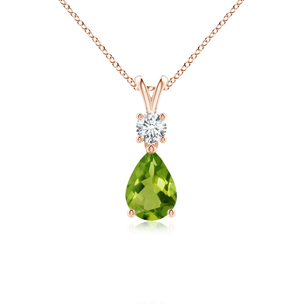 7x5mm AAAA Pear-Shaped Peridot V-Bale Pendant in Rose Gold