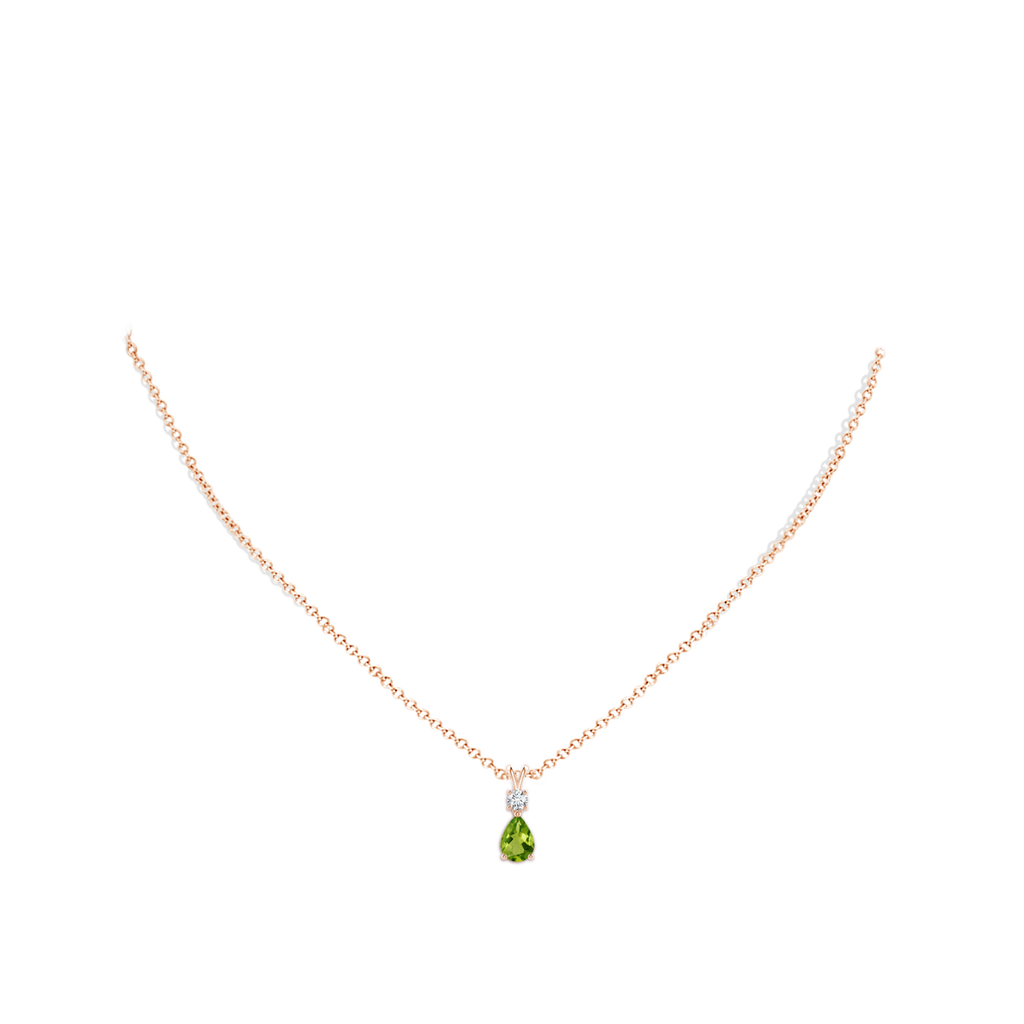 7x5mm AAAA Pear-Shaped Peridot V-Bale Pendant in Rose Gold Body-Neck
