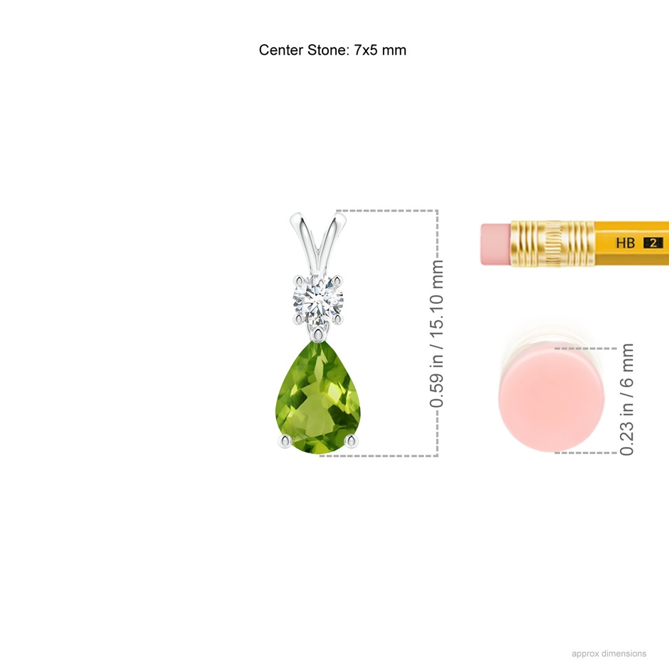 7x5mm AAAA Pear-Shaped Peridot V-Bale Pendant in White Gold ruler