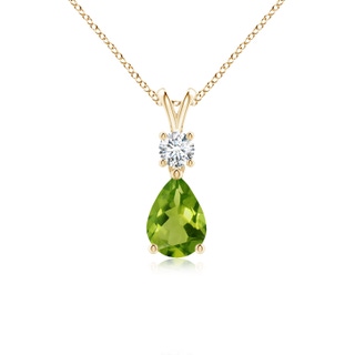 7x5mm AAAA Pear-Shaped Peridot V-Bale Pendant in Yellow Gold