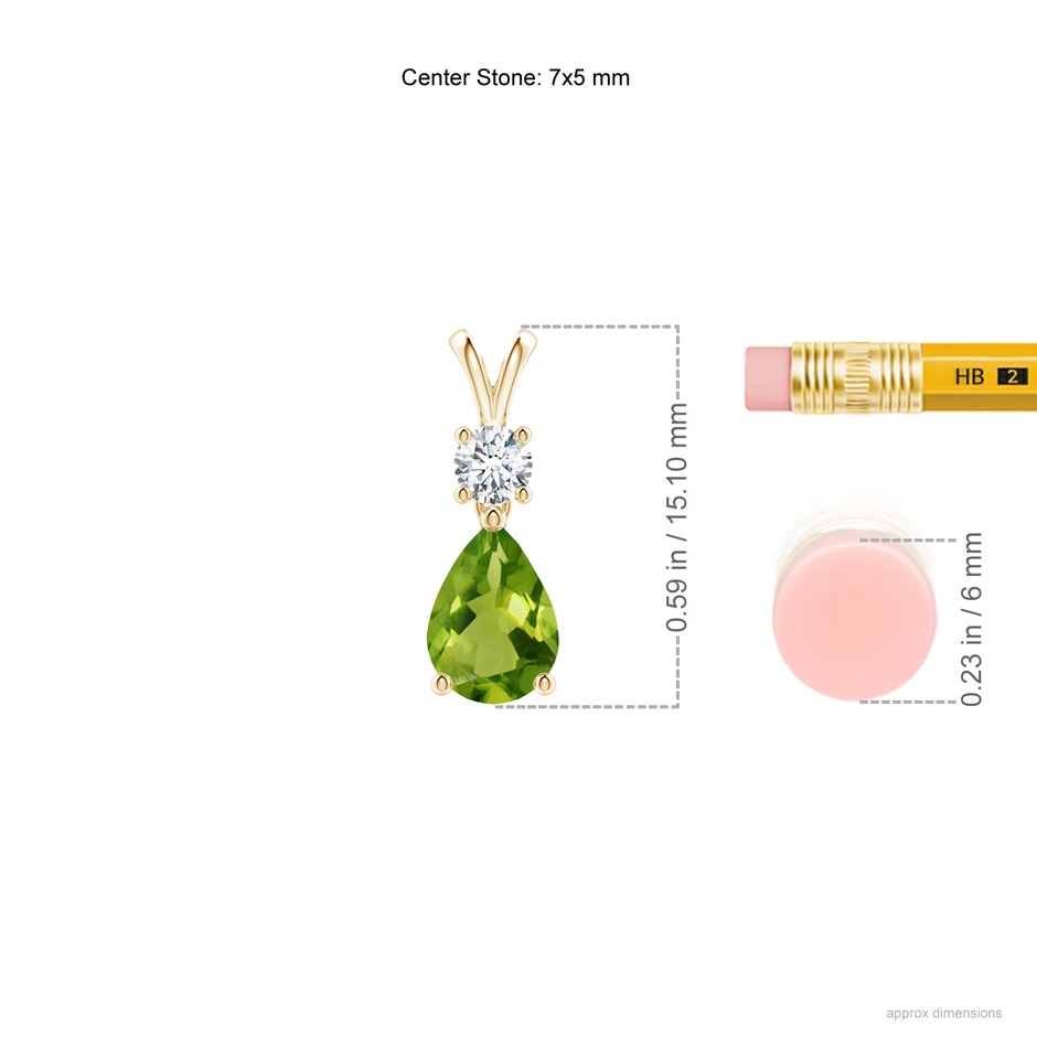 7x5mm AAAA Pear-Shaped Peridot V-Bale Pendant in Yellow Gold ruler