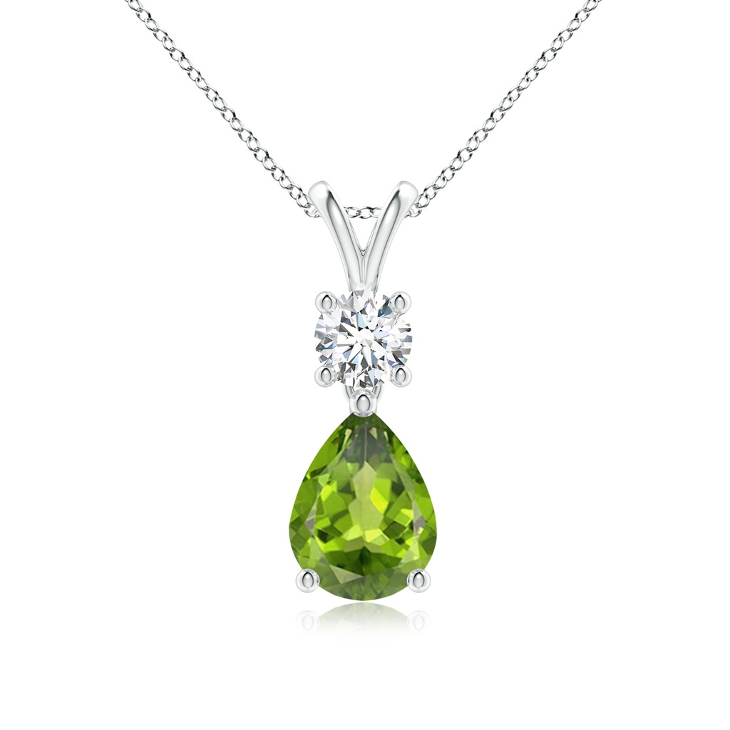 8x6mm AAA Pear-Shaped Peridot V-Bale Pendant in White Gold