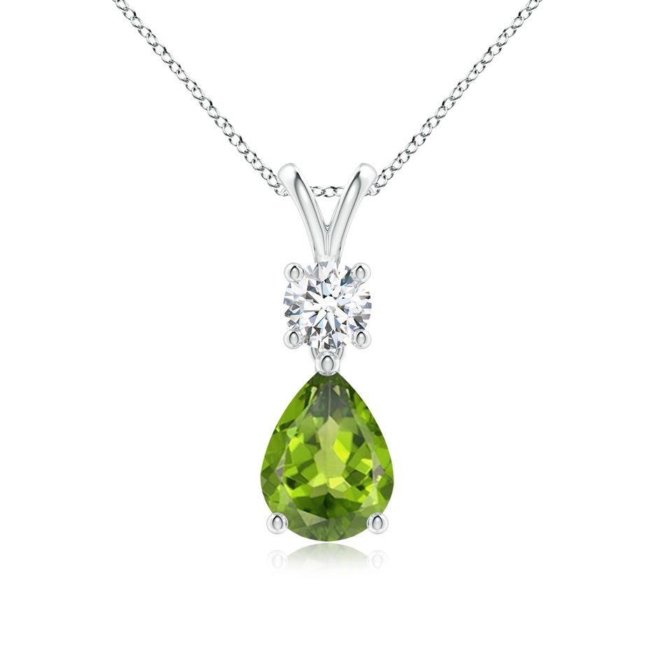 8x6mm AAA Pear-Shaped Peridot V-Bale Pendant in White Gold 