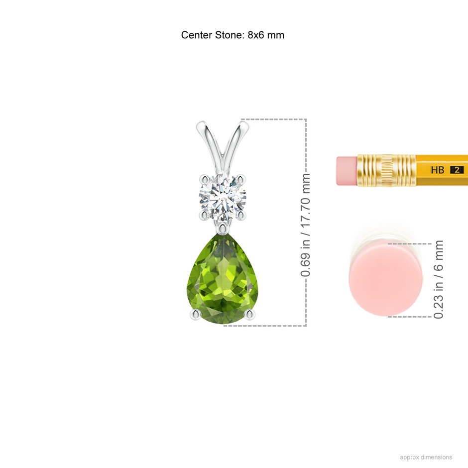 8x6mm AAA Pear-Shaped Peridot V-Bale Pendant in White Gold ruler