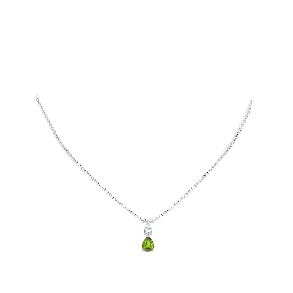 8x6mm AAA Pear-Shaped Peridot V-Bale Pendant in White Gold Body-Neck