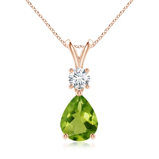 9x7mm AAAA Pear-Shaped Peridot V-Bale Pendant in Rose Gold
