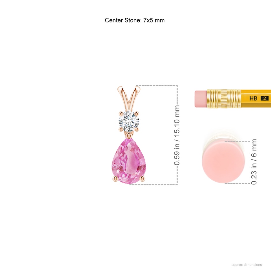 7x5mm A Pear-Shaped Pink Sapphire V-Bale Pendant in Rose Gold ruler