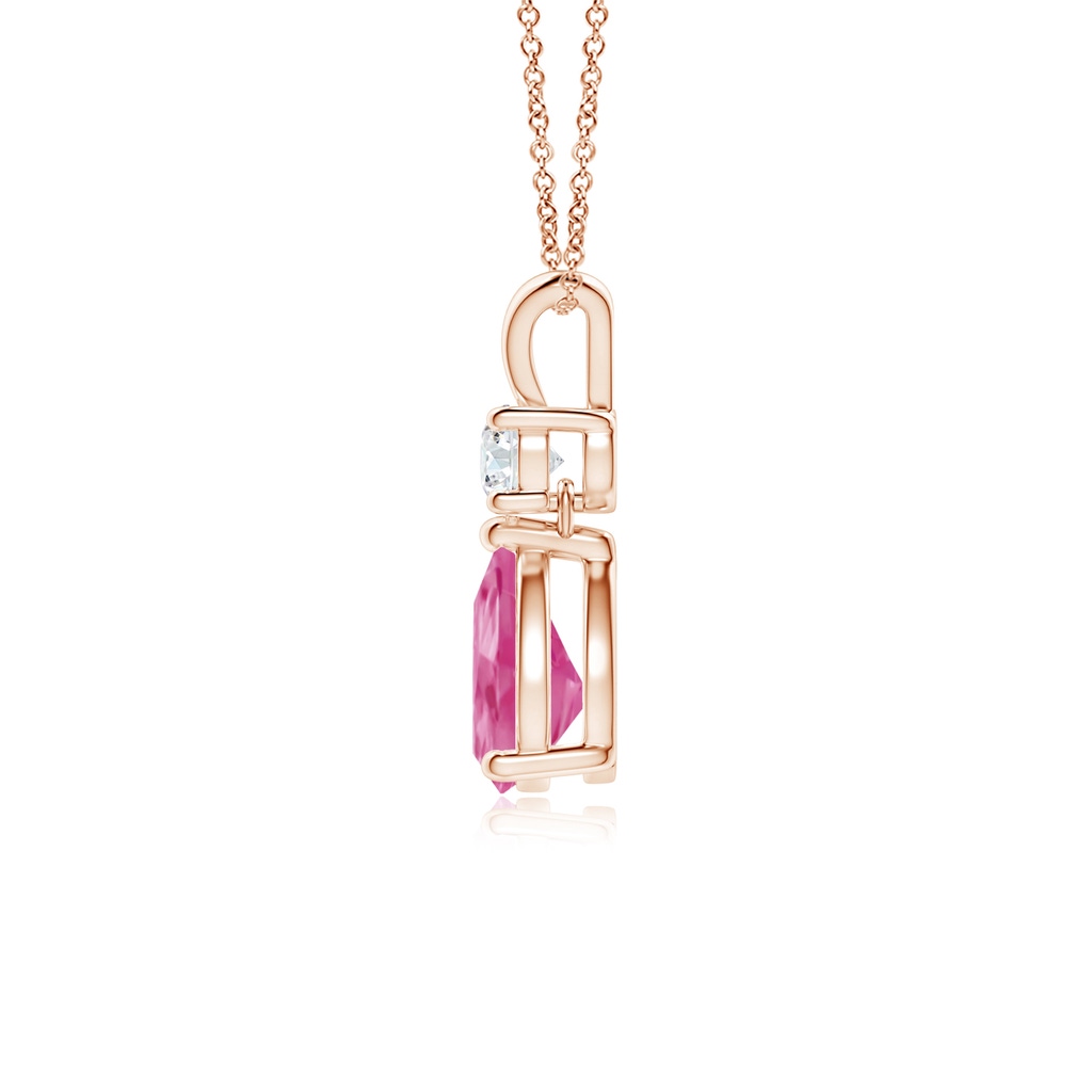 7x5mm AAA Pear-Shaped Pink Sapphire V-Bale Pendant in Rose Gold Side-1
