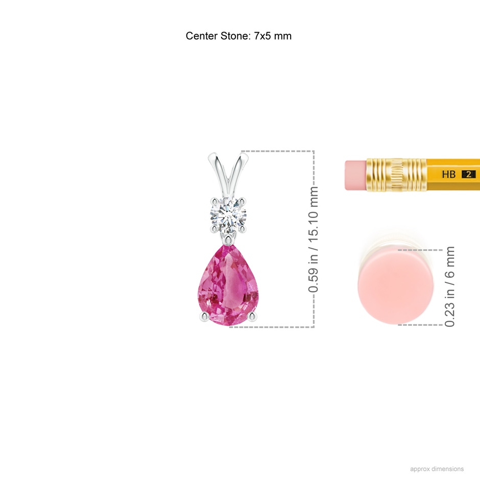 7x5mm AAA Pear-Shaped Pink Sapphire V-Bale Pendant in White Gold ruler