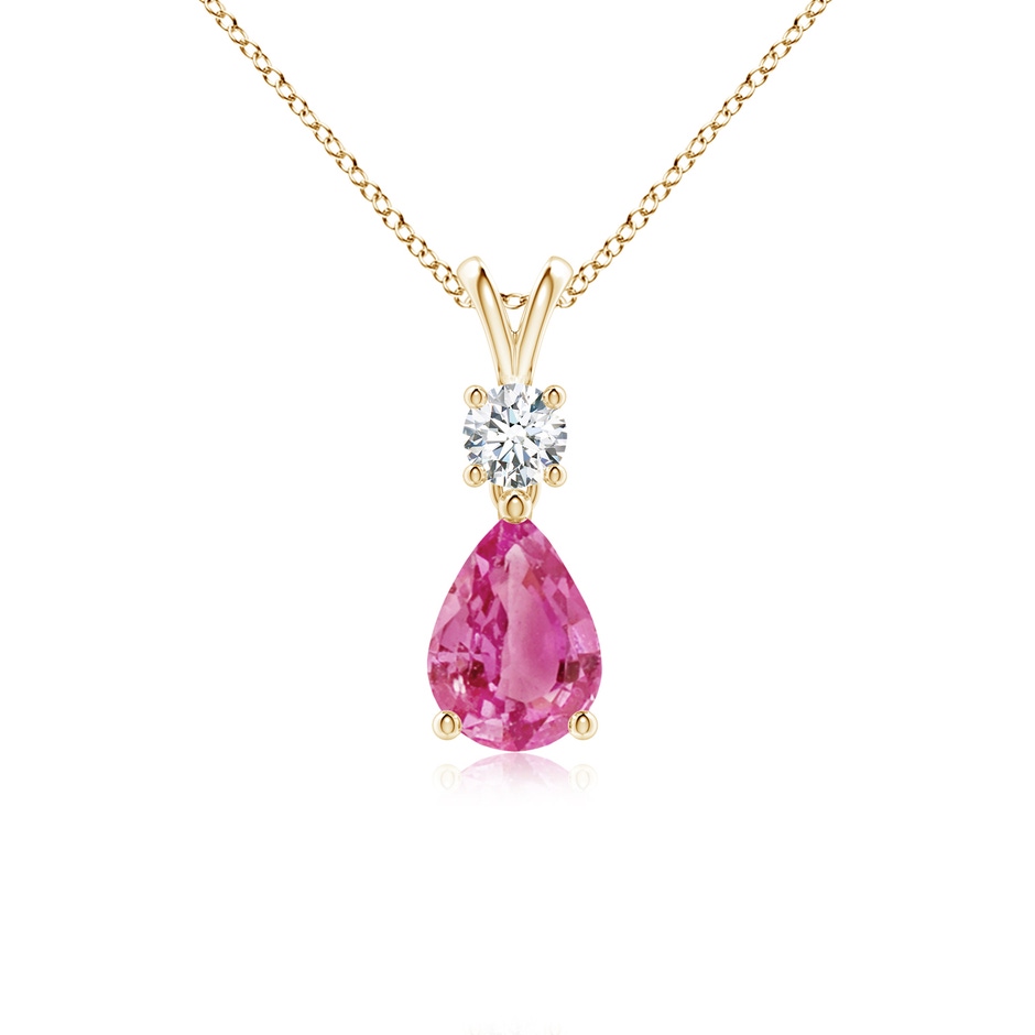 7x5mm AAA Pear-Shaped Pink Sapphire V-Bale Pendant in Yellow Gold 