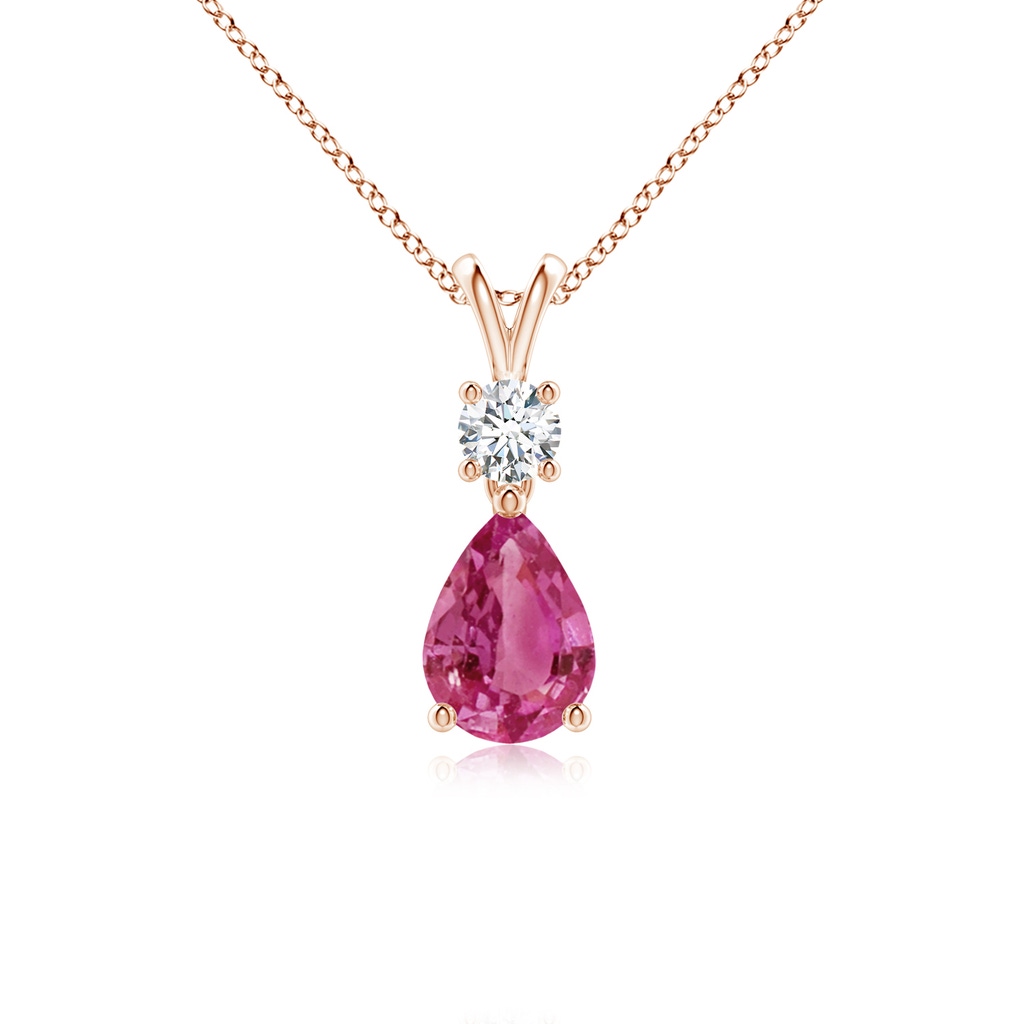 7x5mm AAAA Pear-Shaped Pink Sapphire V-Bale Pendant in Rose Gold