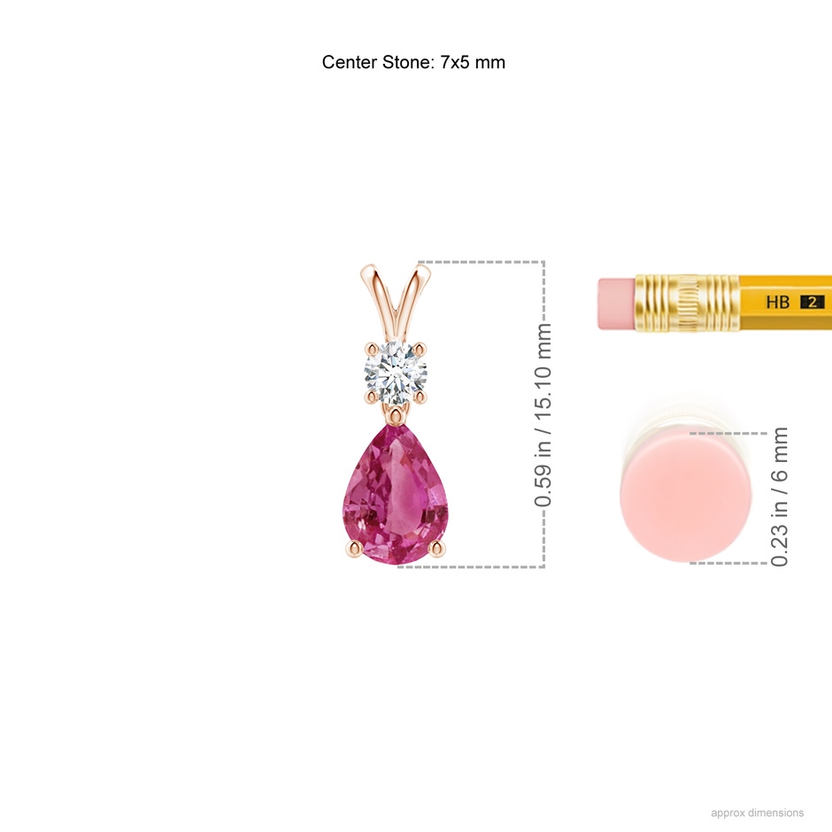 7x5mm AAAA Pear-Shaped Pink Sapphire V-Bale Pendant in Rose Gold ruler