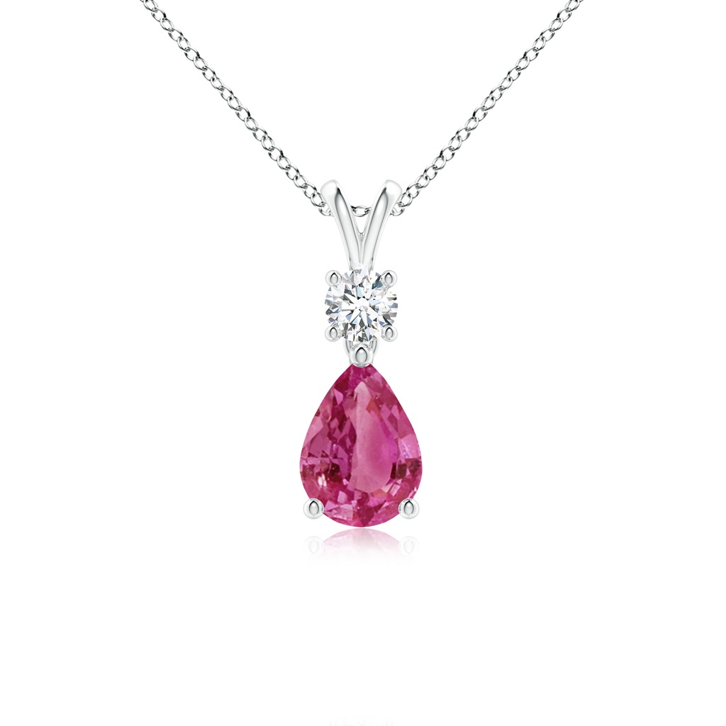 7x5mm AAAA Pear-Shaped Pink Sapphire V-Bale Pendant in White Gold