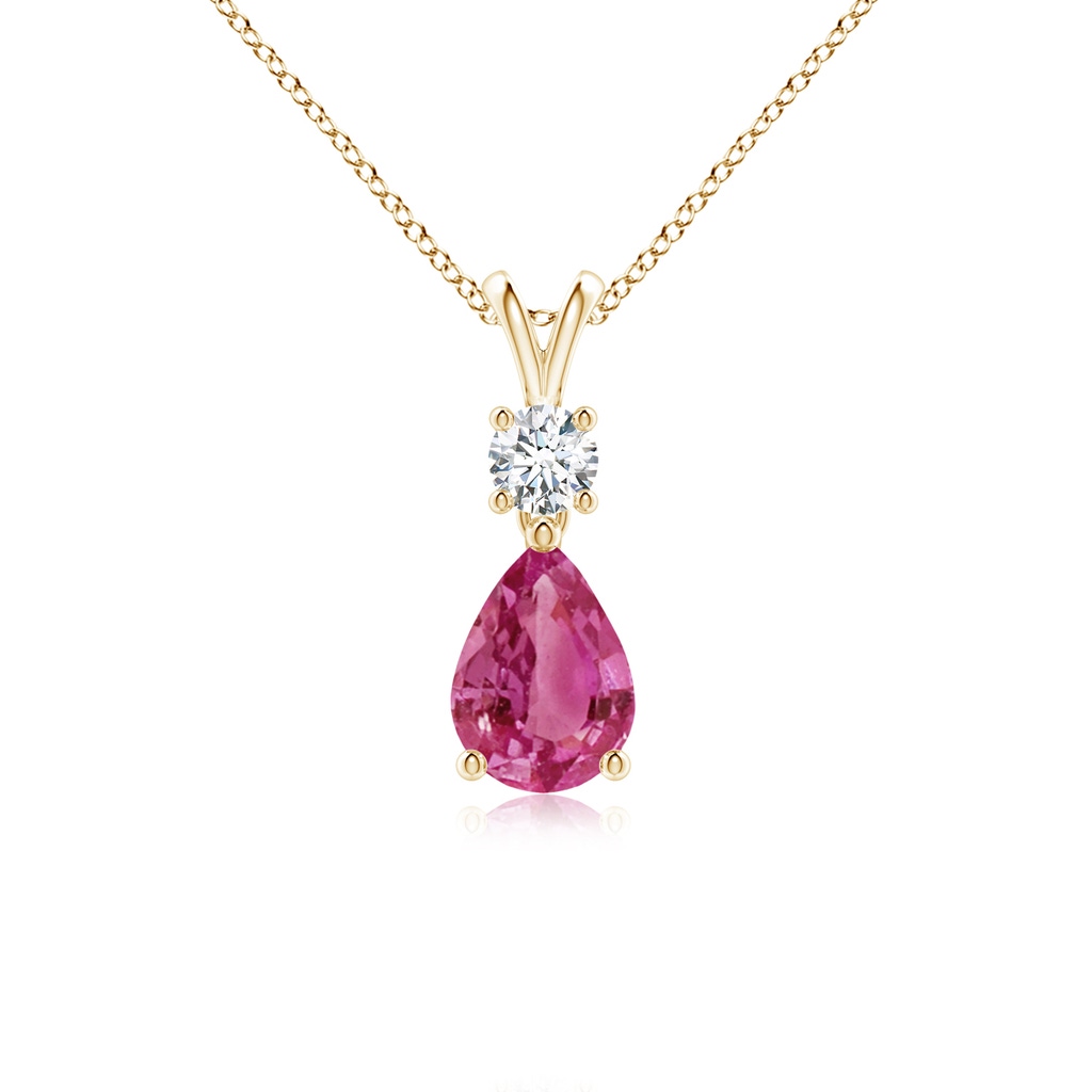 7x5mm AAAA Pear-Shaped Pink Sapphire V-Bale Pendant in Yellow Gold