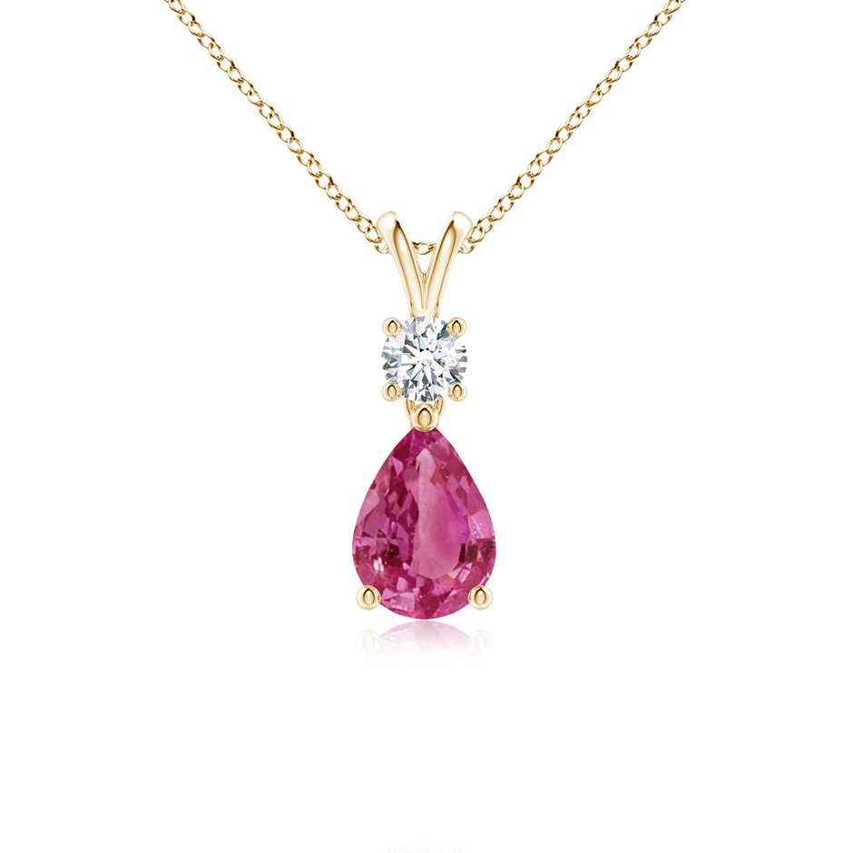 7x5mm AAAA Pear-Shaped Pink Sapphire V-Bale Pendant in Yellow Gold 