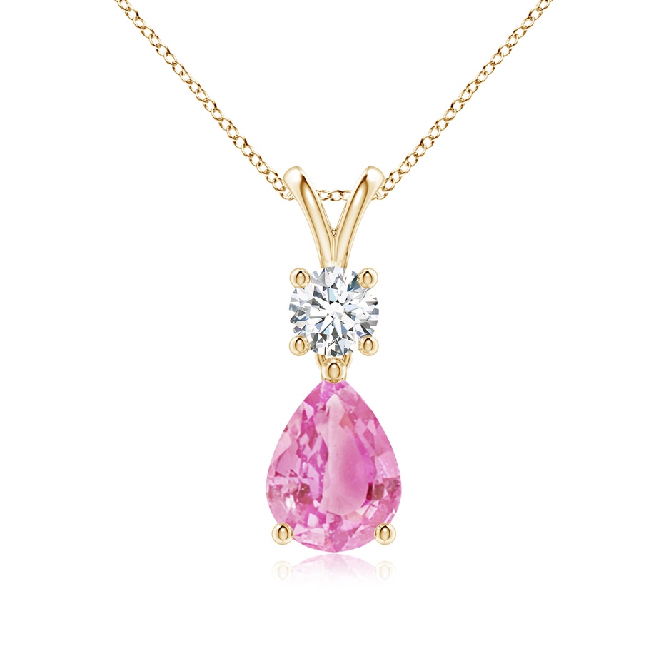 8x6mm A Pear-Shaped Pink Sapphire V-Bale Pendant in Yellow Gold 