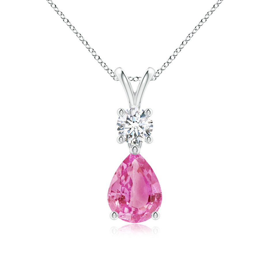 8x6mm AA Pear-Shaped Pink Sapphire V-Bale Pendant in White Gold 