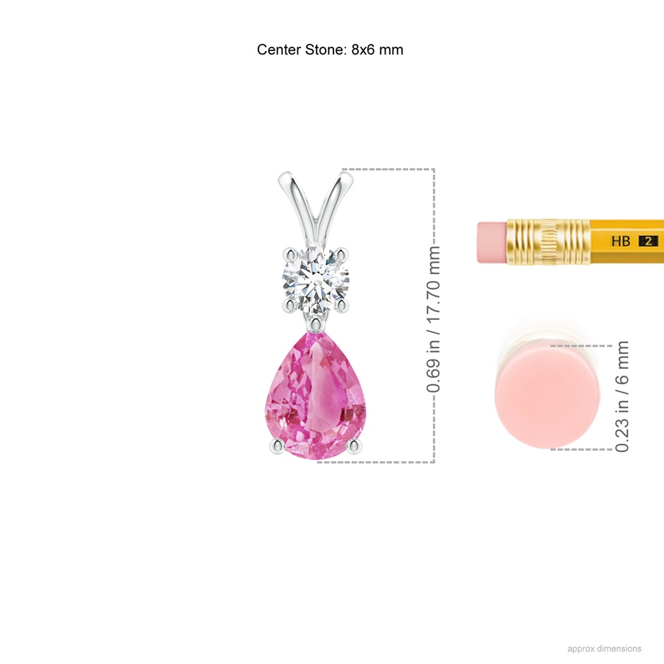 8x6mm AA Pear-Shaped Pink Sapphire V-Bale Pendant in White Gold ruler