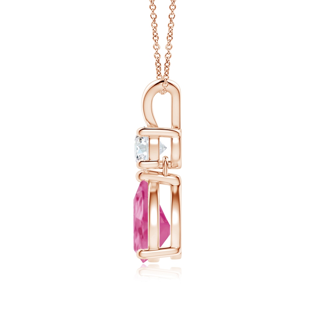 8x6mm AAA Pear-Shaped Pink Sapphire V-Bale Pendant in Rose Gold Side-1
