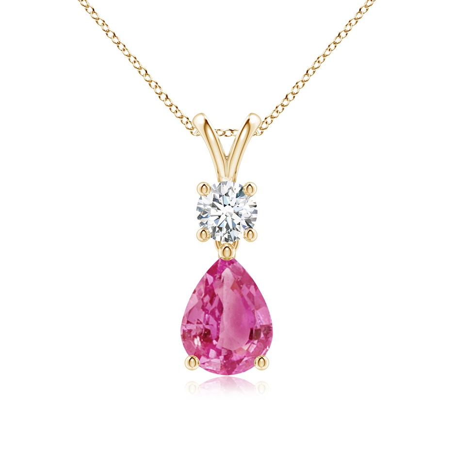 8x6mm AAA Pear-Shaped Pink Sapphire V-Bale Pendant in Yellow Gold 