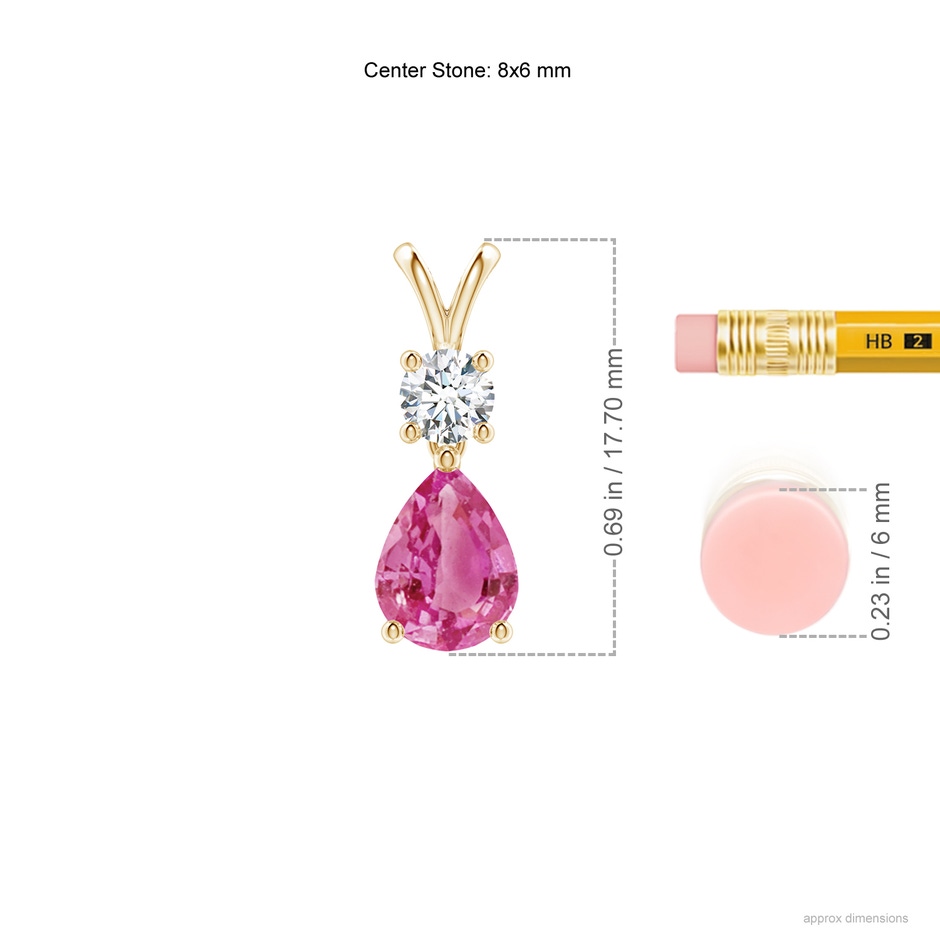 8x6mm AAA Pear-Shaped Pink Sapphire V-Bale Pendant in Yellow Gold ruler