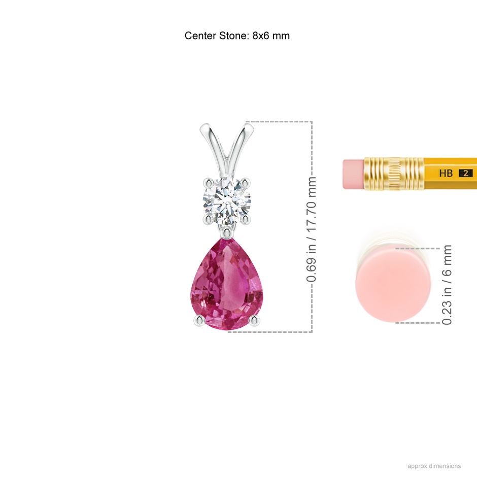8x6mm AAAA Pear-Shaped Pink Sapphire V-Bale Pendant in P950 Platinum ruler